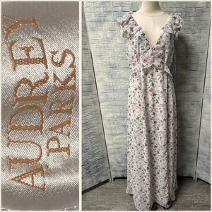 Audrey Parks‎ Francesca's Maxi Dress Women's XL Floral Ruffle Tie Back Cutout
